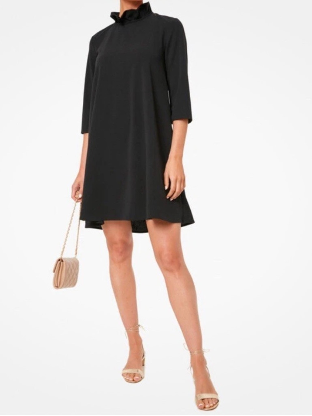 Tuckernuck Pomander Place Daphne Ruffle Neck Swing Dress Black Size Medium NWOT